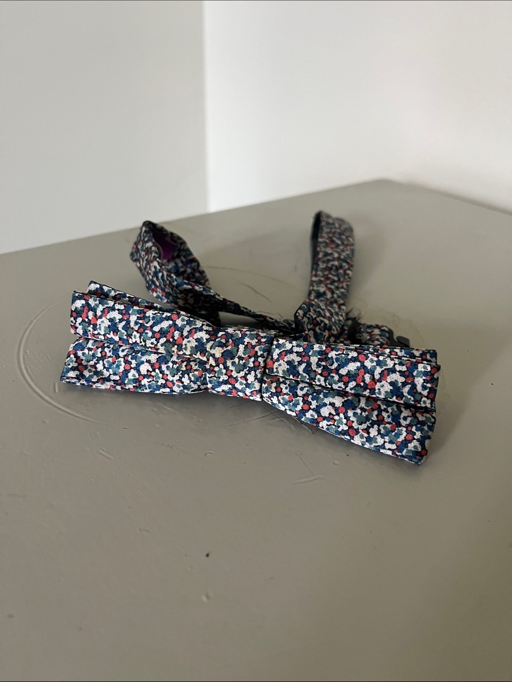 liberty Navy Bow Tie with Red & White Floral Print